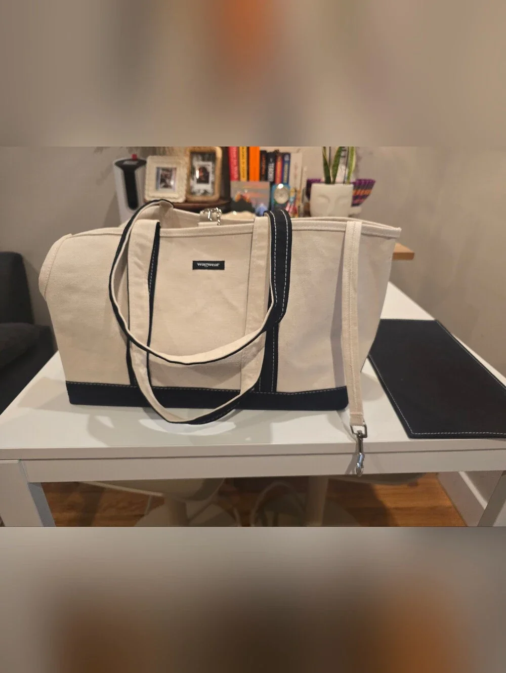 WagWear Canvas Tote Bag in Cream with Black Trim